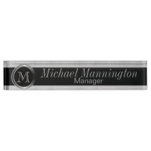 Executive Monogram Design - White Brush Steel Nameplate