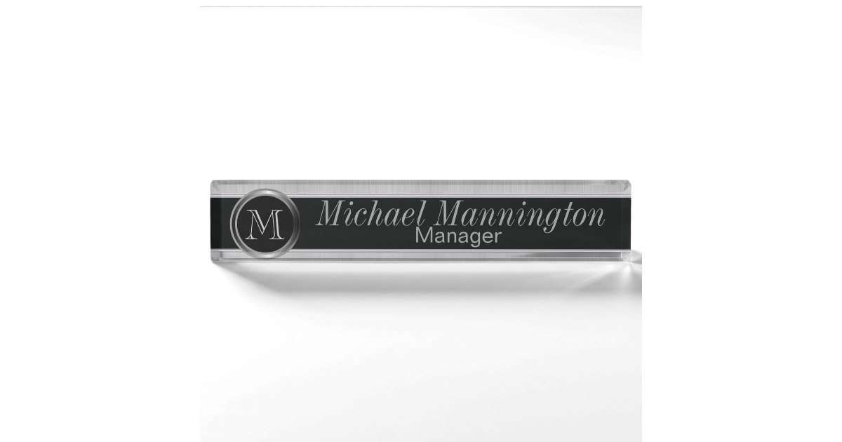 Executive Monogram Design - White Brush Steel Nameplate | Zazzle