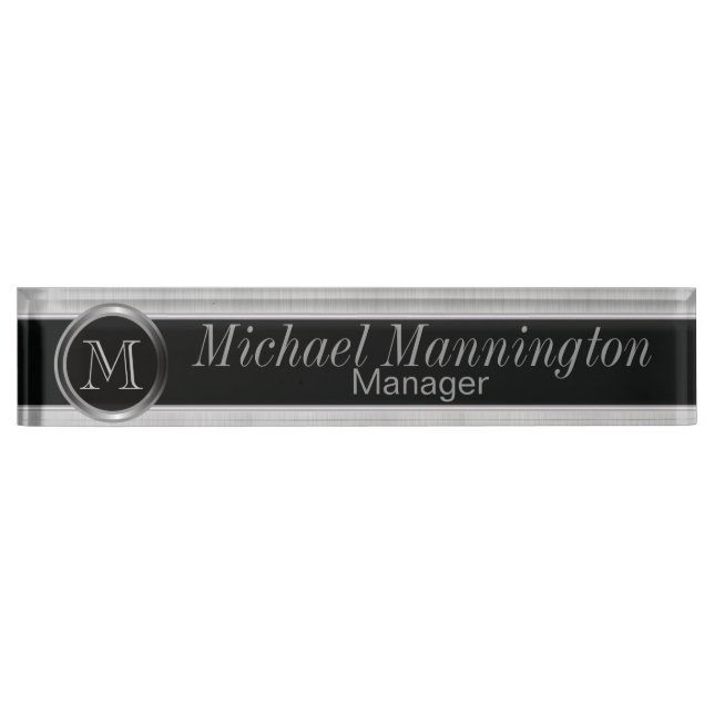 Executive Monogram Design - White Brush Steel Nameplate (Front)
