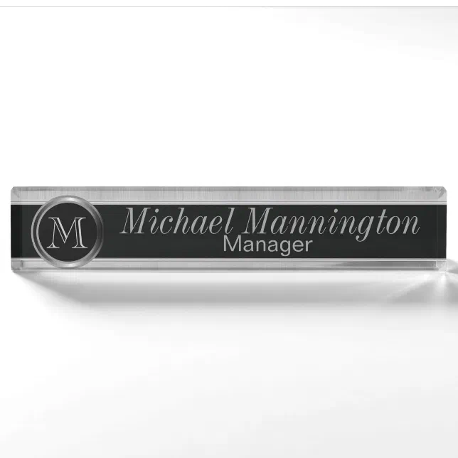Executive Monogram Design - White Brush Steel Nameplate | Zazzle
