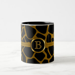 Executive Monogram - Gold & Black Giraffe Pattern Two-Tone Coffee Mug