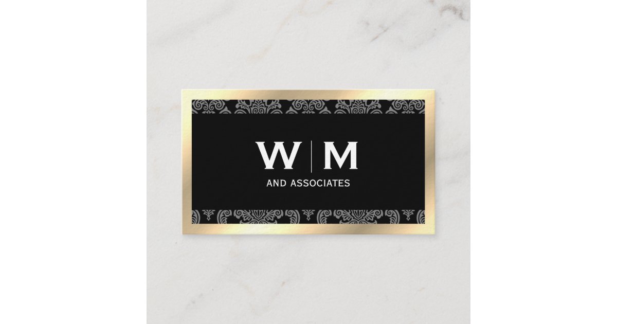 Executive Monogram Gold Border Damask Business Card | Zazzle