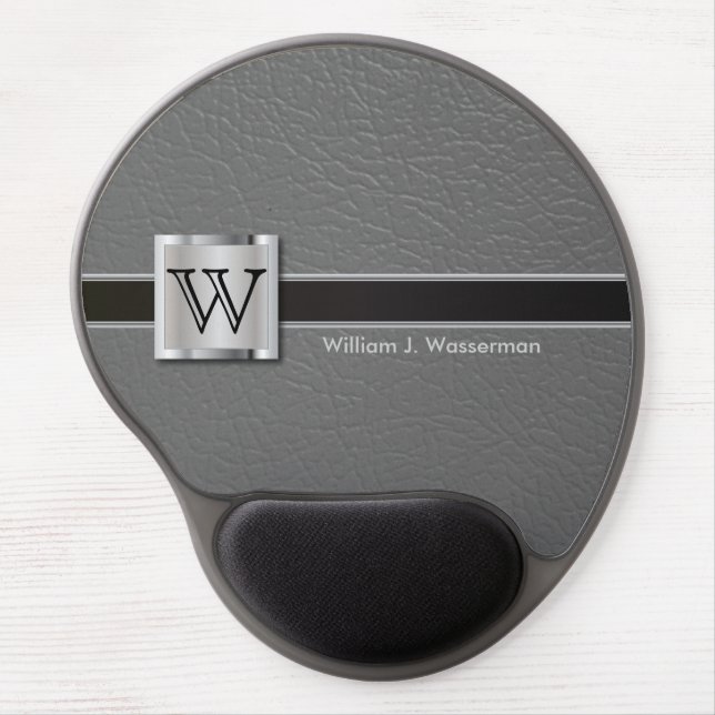 Executive Monogram Gray Leather Gel Mouse Pad (Front)