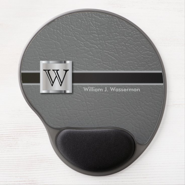 Executive Monogram Gray Leather Gel Mouse Pad | Zazzle