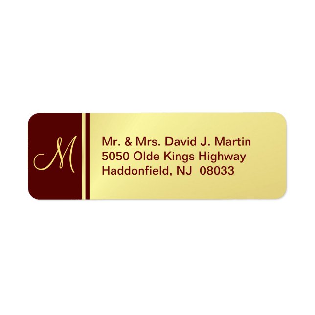 Executive Monogram Labels - Gold & Burgundy (Front)