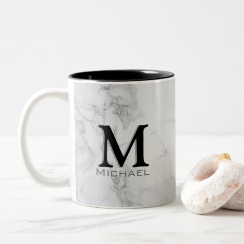 Executive Monogram White Gray Marble Two_Tone Coffee Mug