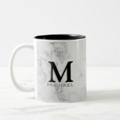 Executive Monogram White Gray Marble Two-Tone Coffee Mug (Left)