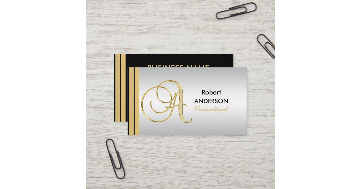 Executive Monogrammed Gold Black Silver Letter 'A' Business Card | Zazzle