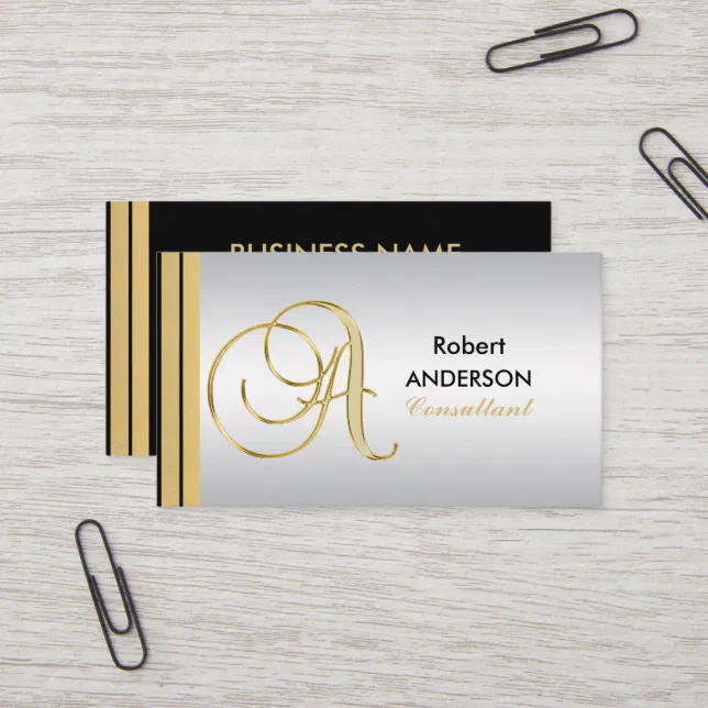 Executive Monogrammed Gold Black Silver Letter 'A' Business Card | Zazzle