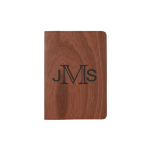 Executive Monogrammed Initials   Elegant Woodgrain Passport Holder