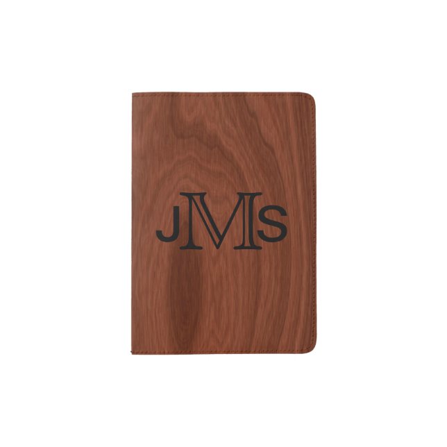 Executive Monogrammed Initials | Elegant Woodgrain Passport Holder (Front)