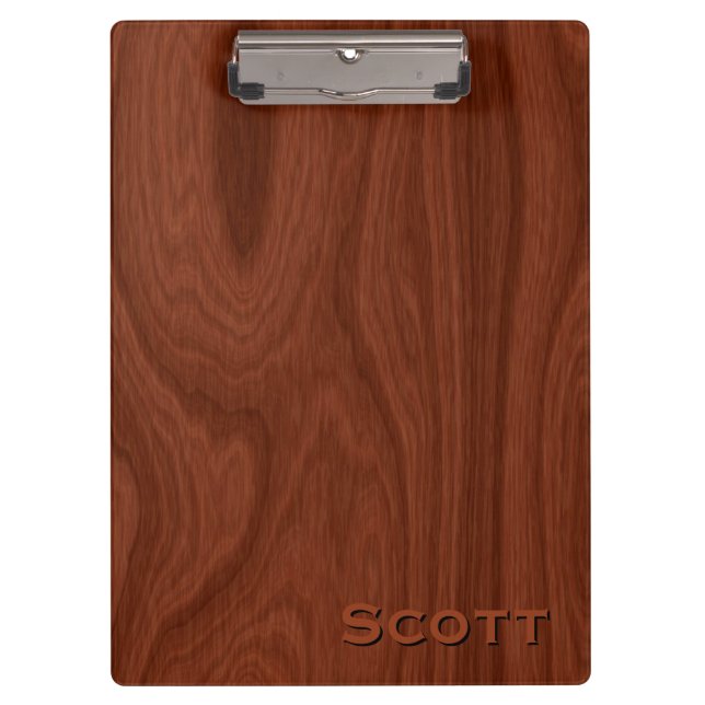 Executive Monogrammed Name Mahogany Wood Look Clipboard (Front)