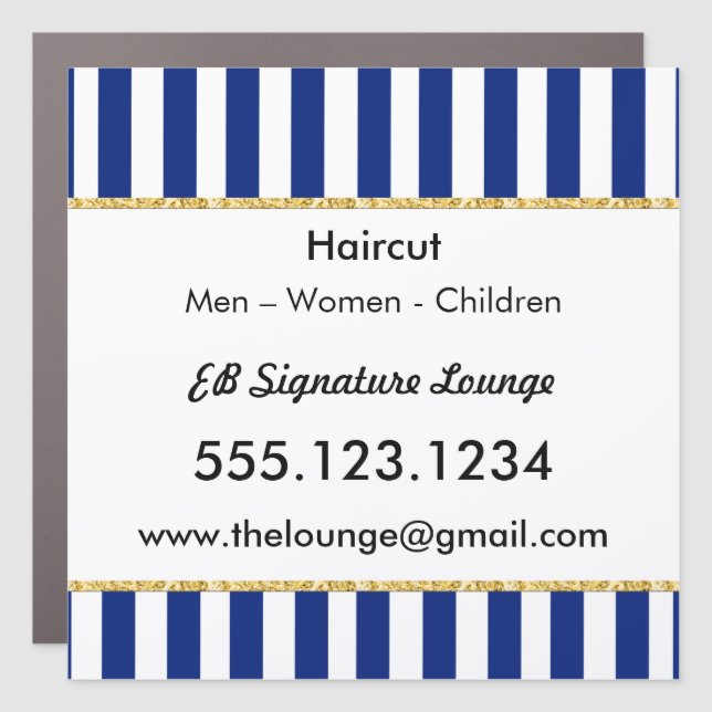 Executive Navy Blue, Gold Stripes Grooming Service Car Magnet (Front)