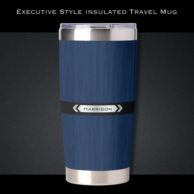 Executive Navy Blue Monogram Premium Travel Mug Insulated Tumbler (The perfect blend of utility and status for the modern professional)