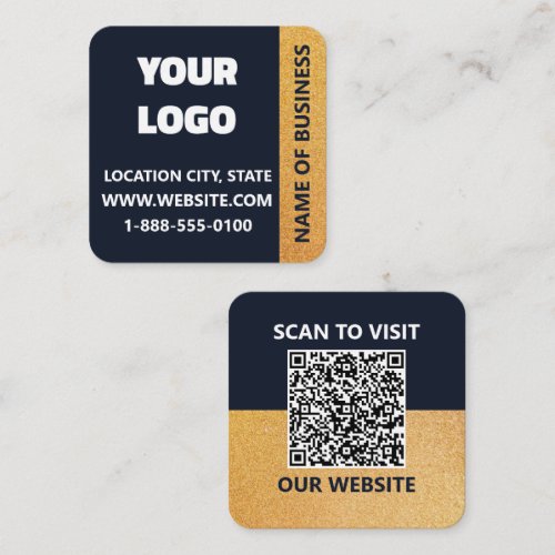 Executive Navy Gold QR Code Square Business Card |