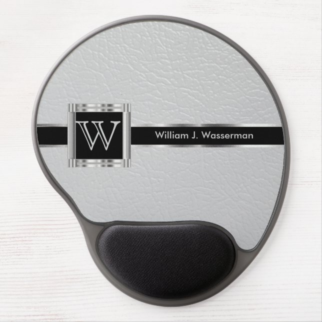 Executive Office Monogram Light Gray Leather Gel Mouse Pad (Front)