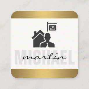 Executive Real Estate Agent Gold Trim Square Business Card