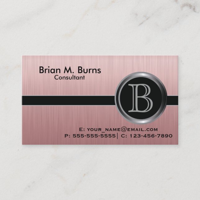 Executive Ruby Brush Steel Monogram Business Card (Front)