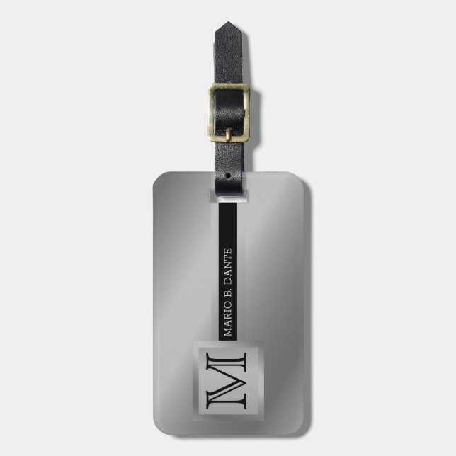 Executive Style Black & Gold Metal monogram Luggage Tag (Front Vertical)