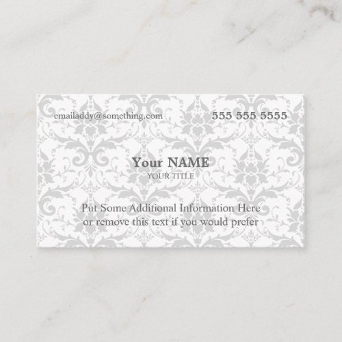 Executive White and Grey Damask Business Card Template