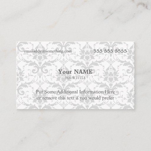 Customizable Executive White and Grey Damask Business Card Template