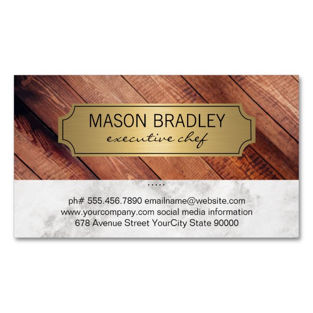 Executive Wood and Marble Gold Frame Business Card Magnet (Front)