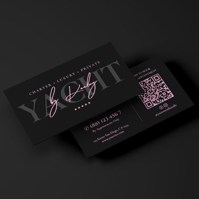Executive Yacht Charter Minimal Pink Black  Business Card (Executive Yacht Charter Minimal Pink Black Business Card
)