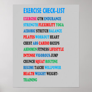 EXERCISE CHECK-LIST GYM Weight Health Heart nvn609 Poster