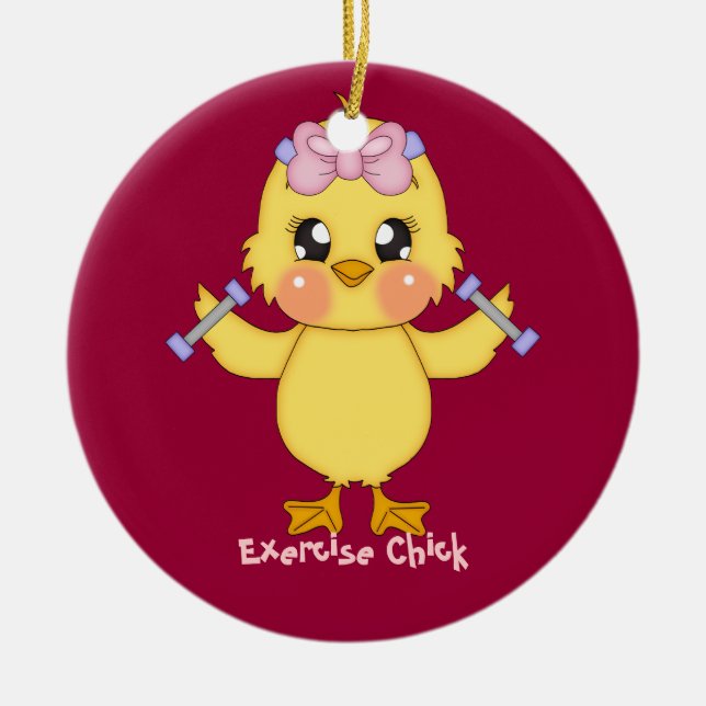 Exercise Chick (customizable) Ceramic Ornament (Front)