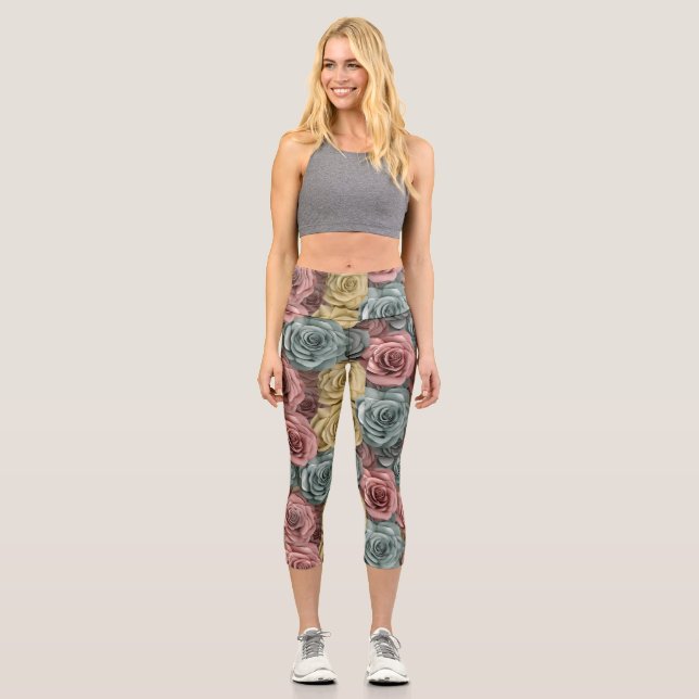 Exercise Colorful Floral yoga  Capri Leggings (Front)