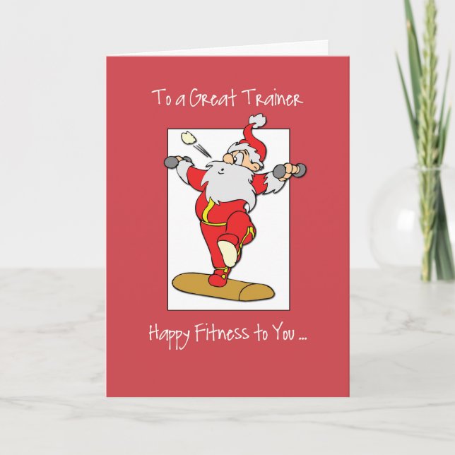 Exercise Fitness Trainer Christmas with Santa Card (Front)