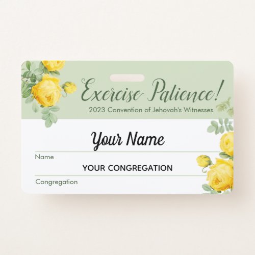 Exercise Patience 2023 Convention  JW Name  Badge