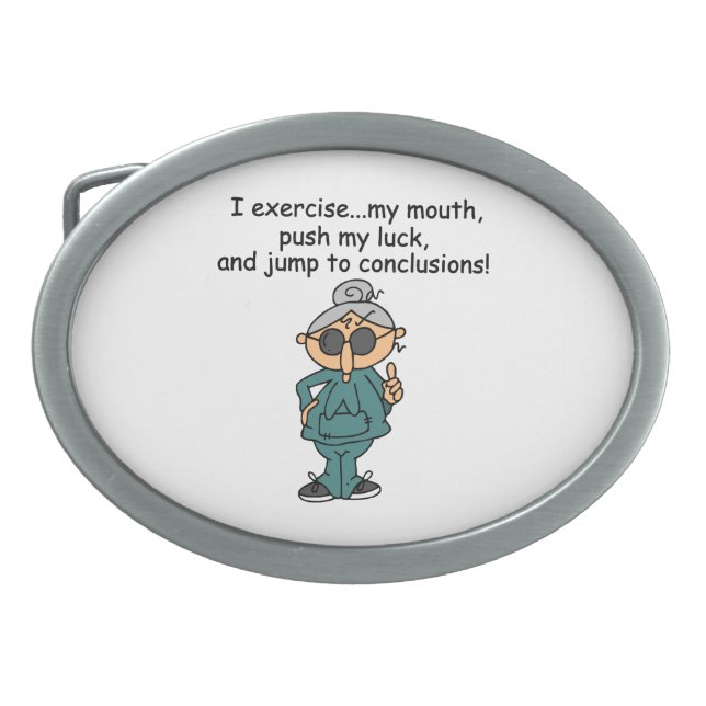 Exercise, Push, Jump Humor Belt Buckle (Front)