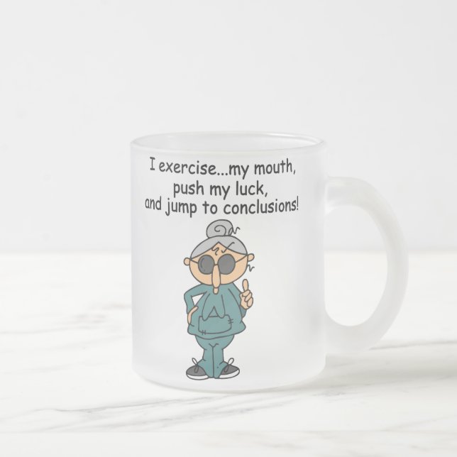 Exercise, Push, Jump Humor Frosted Glass Coffee Mug (Right)