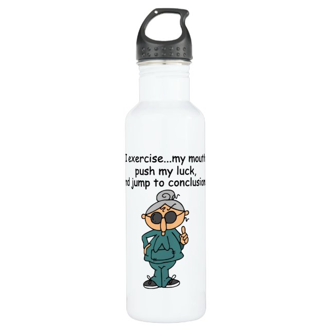 Exercise, Push, Jump Humor Water Bottle (Front)