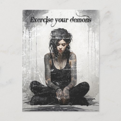 Exercise your demons tattoo girl postcard