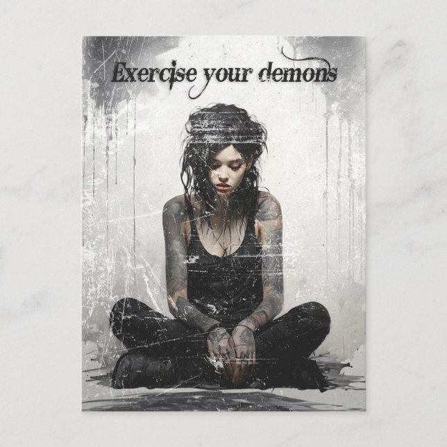 Exercise your demons tattoo girl postcard (Front)