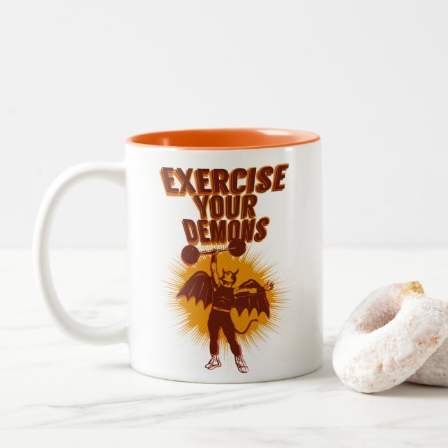 Exercise Your Demons Two-Tone Coffee Mug (With Donut)