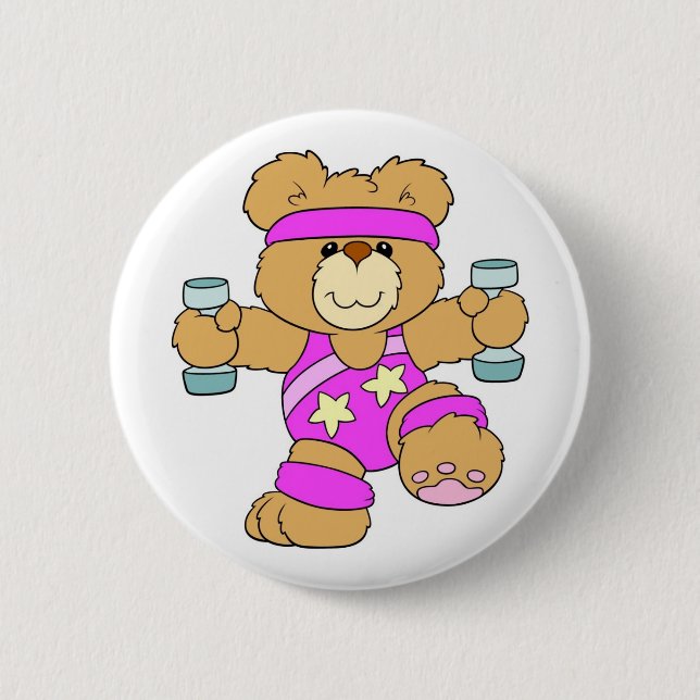 Exercising Teddy Bear Pinback Button (Front)