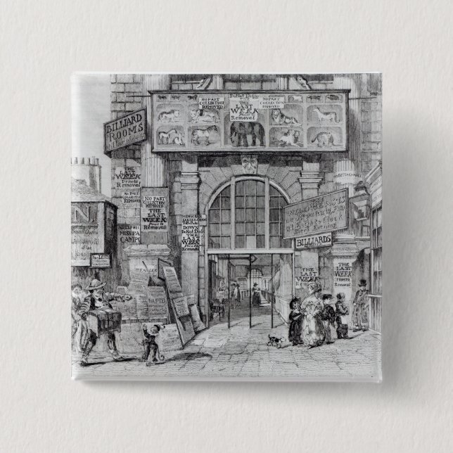 Exeter Change showing the entrance Pinback Button (Front)