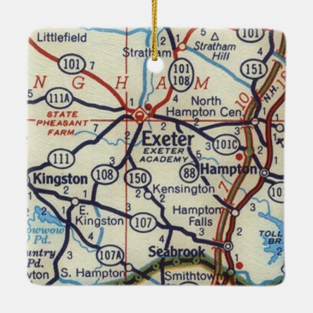 Exeter NH Vintage Map Ceramic Ornament (Back)
