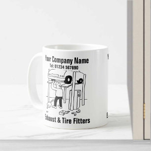 Exhaust & Tire Fitters. Garage Mechanic Coffee Mug