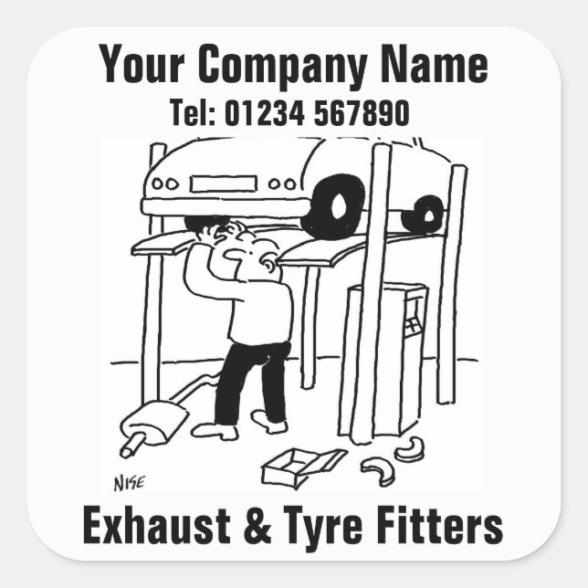 Exhaust & Tyre Fitters Square Sticker (Front)