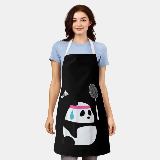 Exhausted badminton panda funny cute apron (Worn)