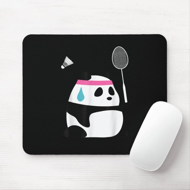 Exhausted badminton panda funny cute mouse pad (With Mouse)