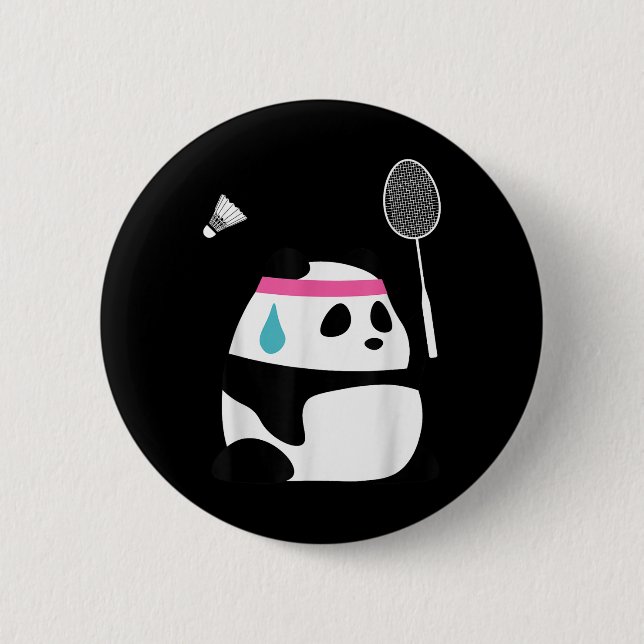 Exhausted Badminton Panda - Funny Cute Shuttle Ani Button (Front)