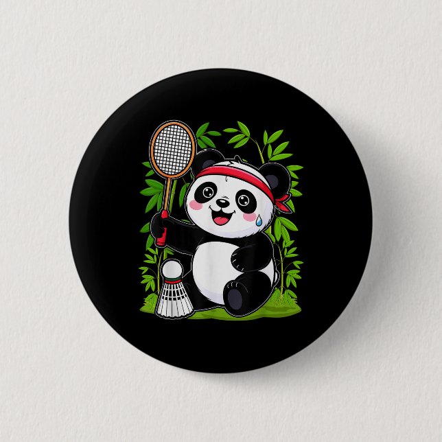Exhausted Badminton Panda - Funny Cute Shuttle Ani Button (Front)