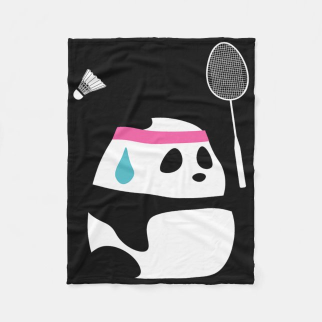Exhausted Badminton Panda - Funny Cute Shuttle Ani Fleece Blanket (Front)
