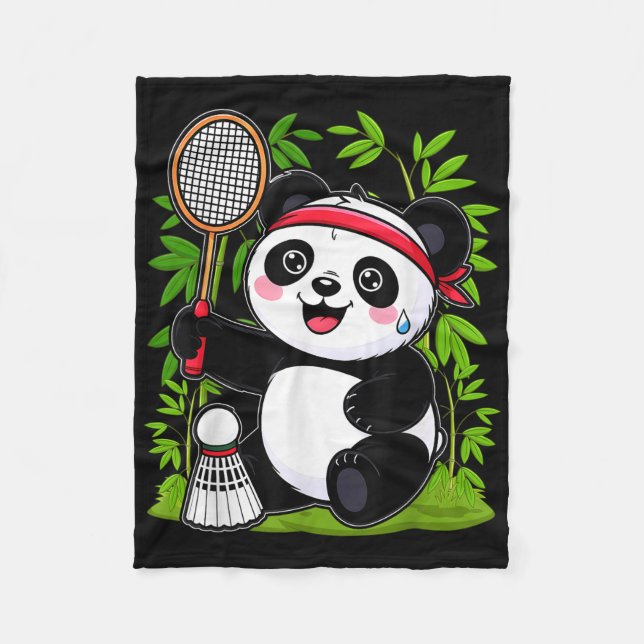 Exhausted Badminton Panda - Funny Cute Shuttle Ani Fleece Blanket (Front)