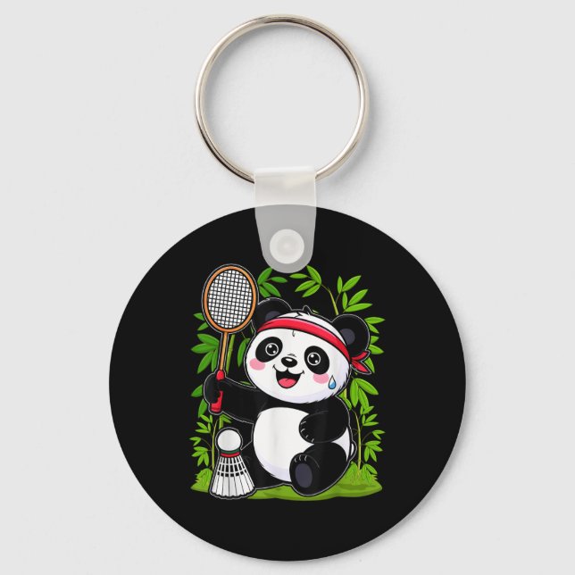 Exhausted Badminton Panda - Funny Cute Shuttle Ani Keychain (Front)